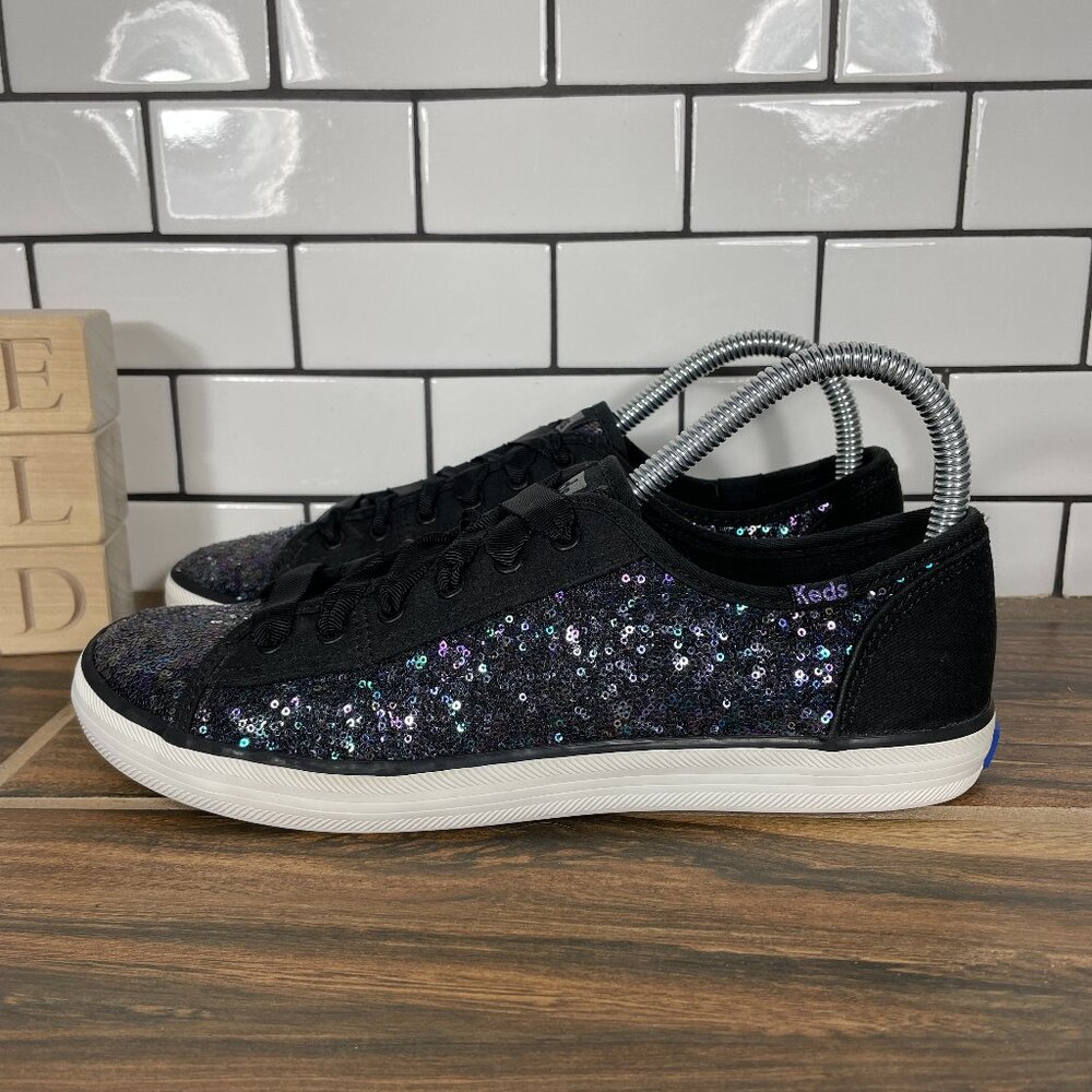 Keds Kickstart Shoes Womens Size 7.5 Mini Sequin Black Low Top Casual Sneakers